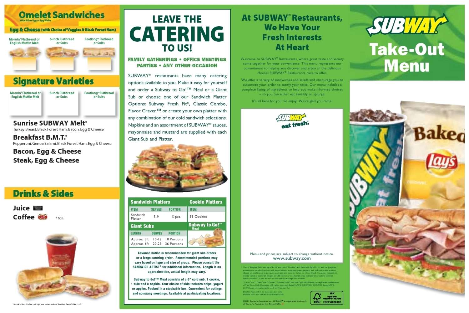 Subway Menu,Menú para Subway, Weston/Southwest Ranches, Miami