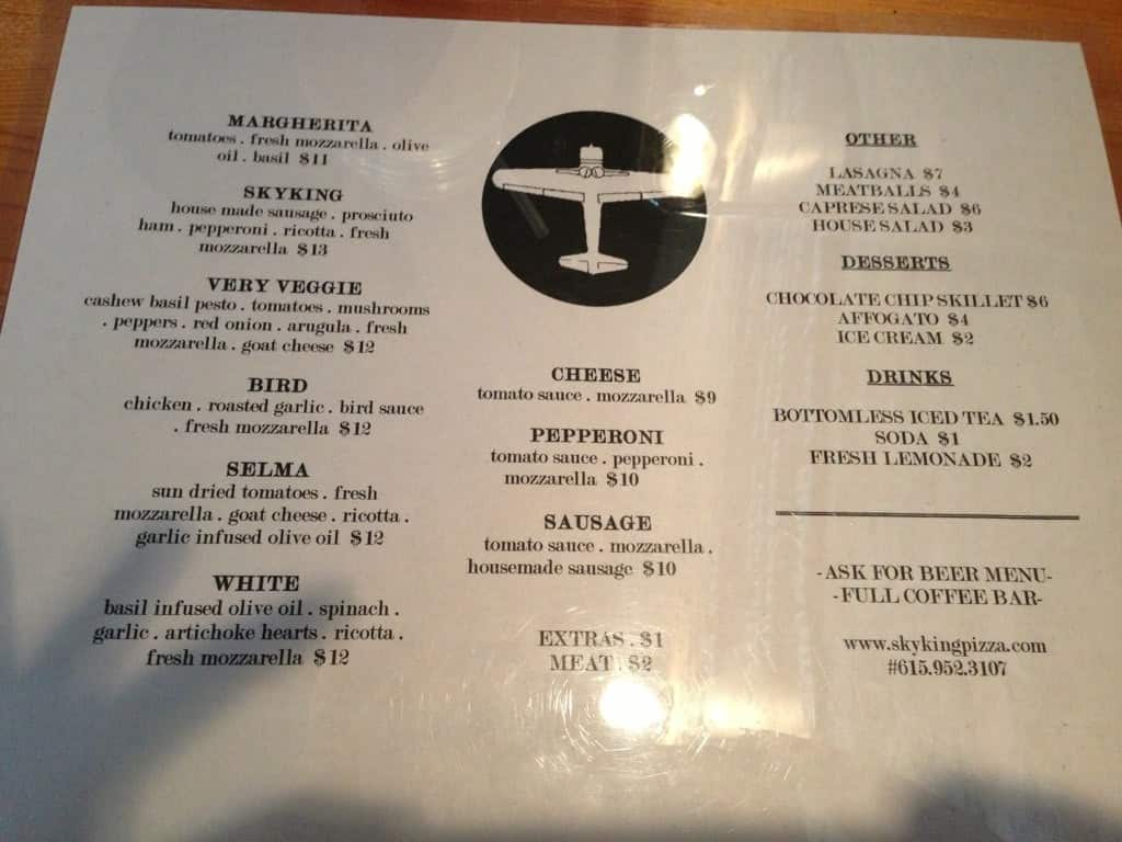 Menu at SkyKing Pizza pizzeria, Kingston Springs