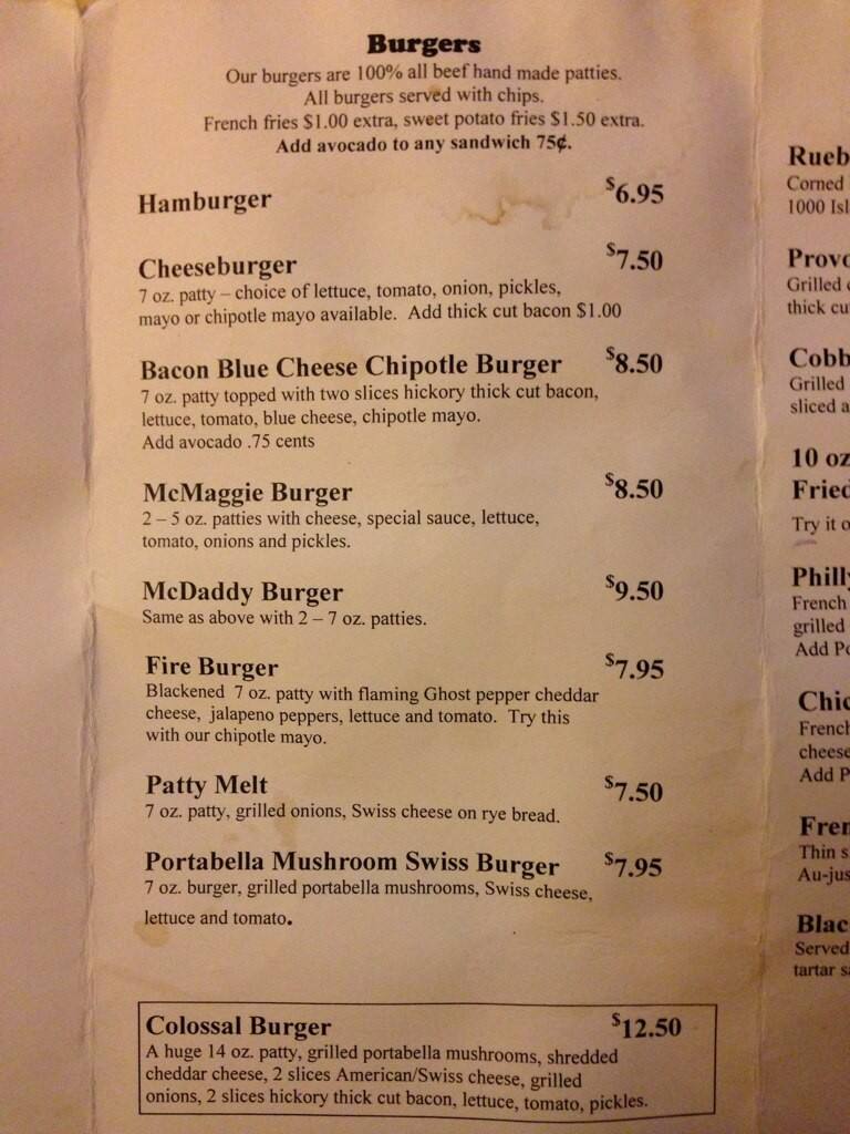 Menu at Maggie's Bar and Grill, Boonville