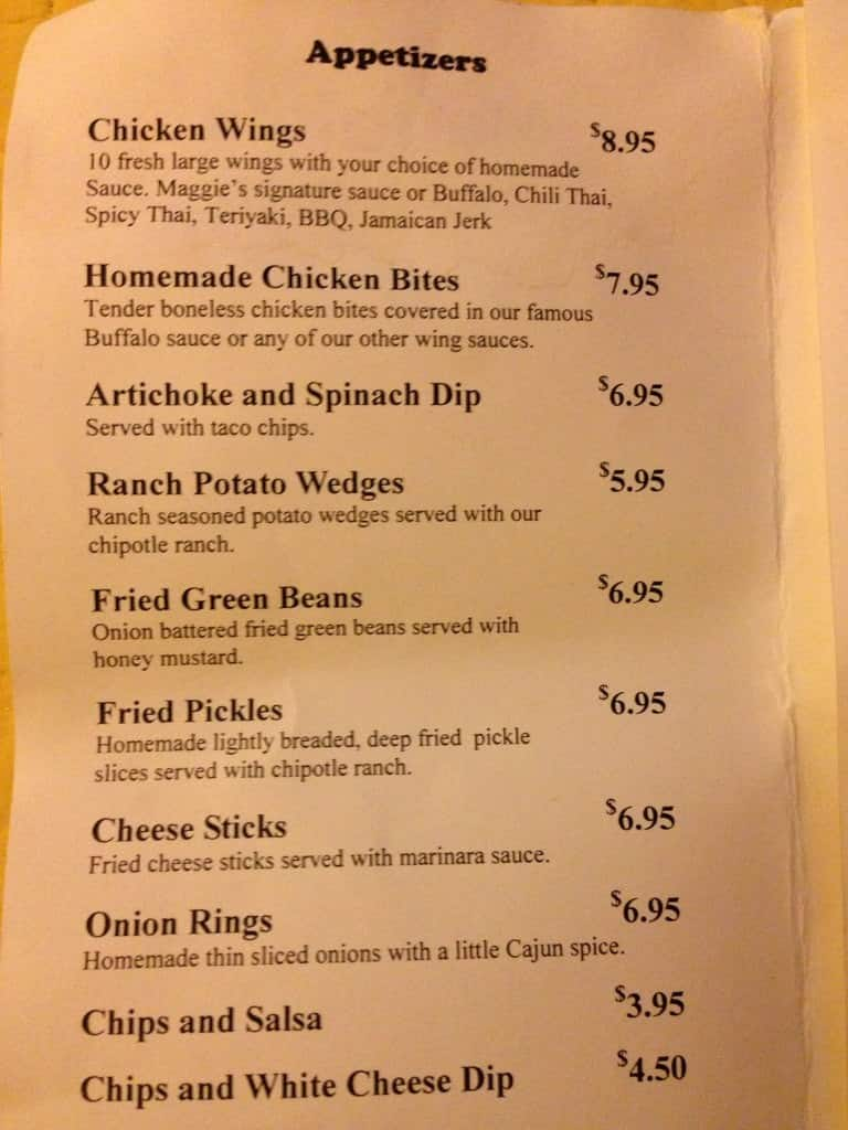 Menu at Maggie's Bar and Grill, Boonville