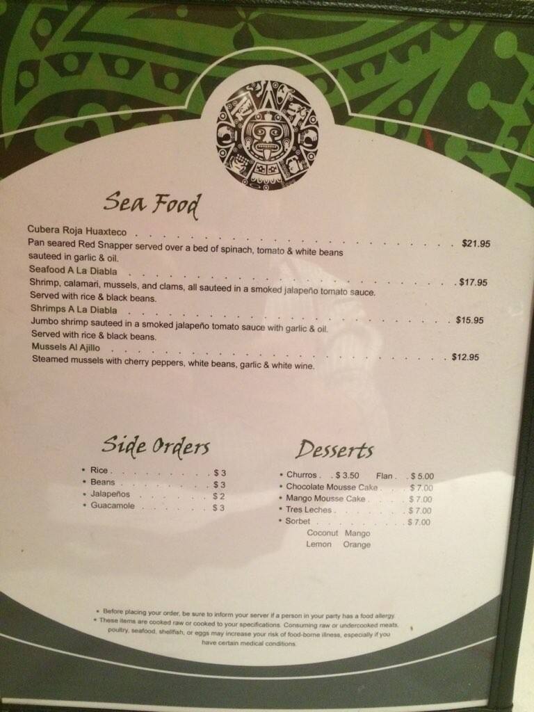 Menu at Escorza's restaurant, Levittown