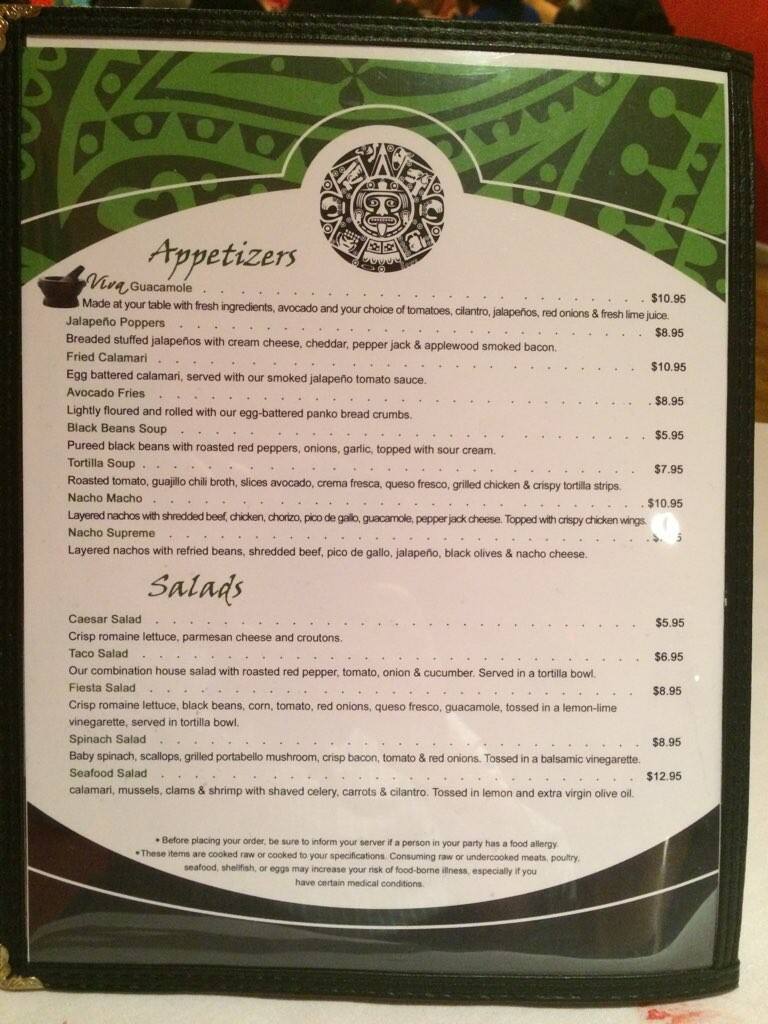Menu at Escorza's restaurant, Levittown