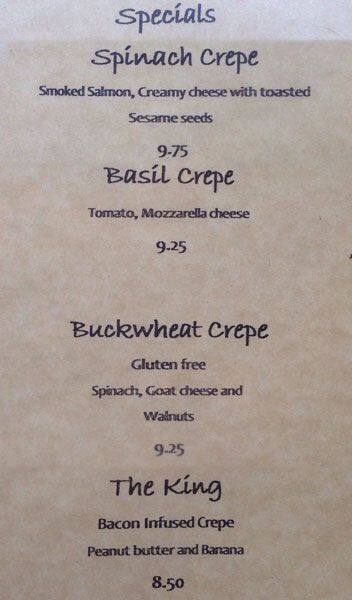 SHADE BAR Crepes menu