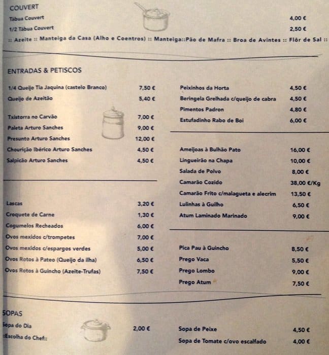 Páteo do Guincho Menu, Menu de Páteo do Guincho, Guincho, Lisboa