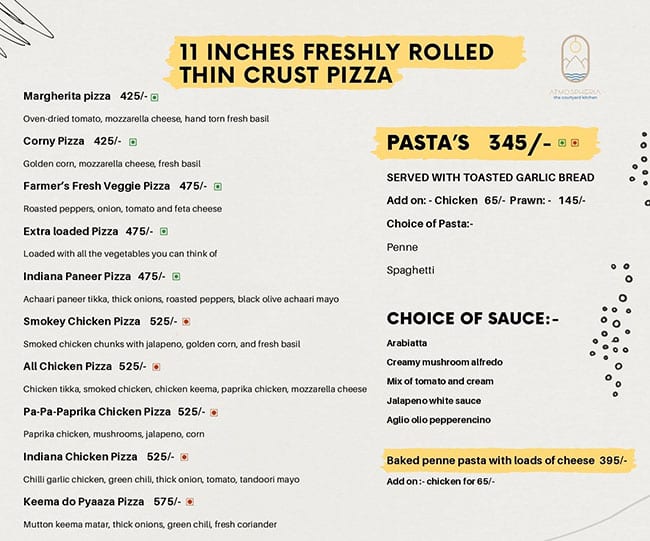 Menu at Atmospheria The Courtyard Kitchen, Raipur