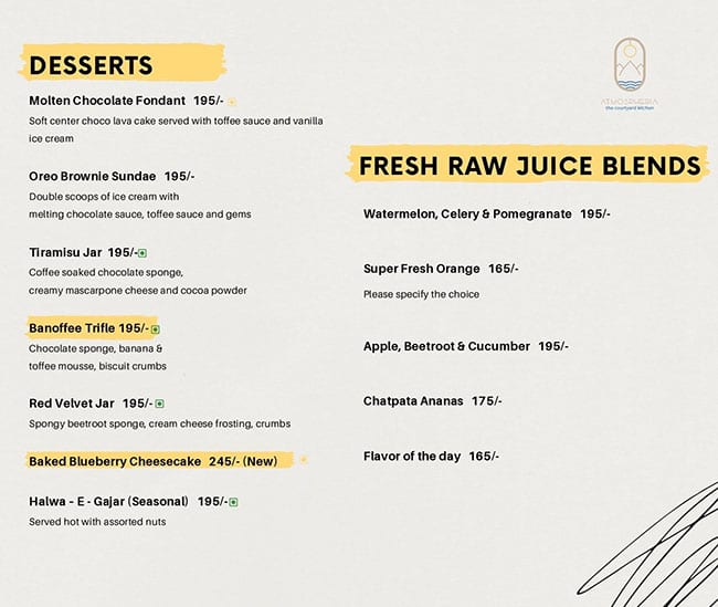 Menu at Atmospheria The Courtyard Kitchen, Raipur