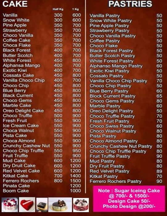 Menu of The Chef Bakers, Knowledge Park, Greater Noida