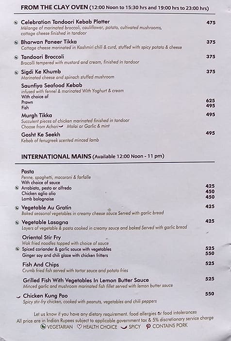 Hotel Celebration Lavasa-Hotel in Lavasa menu
