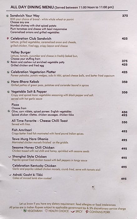 Hotel Celebration Lavasa-Hotel in Lavasa menu