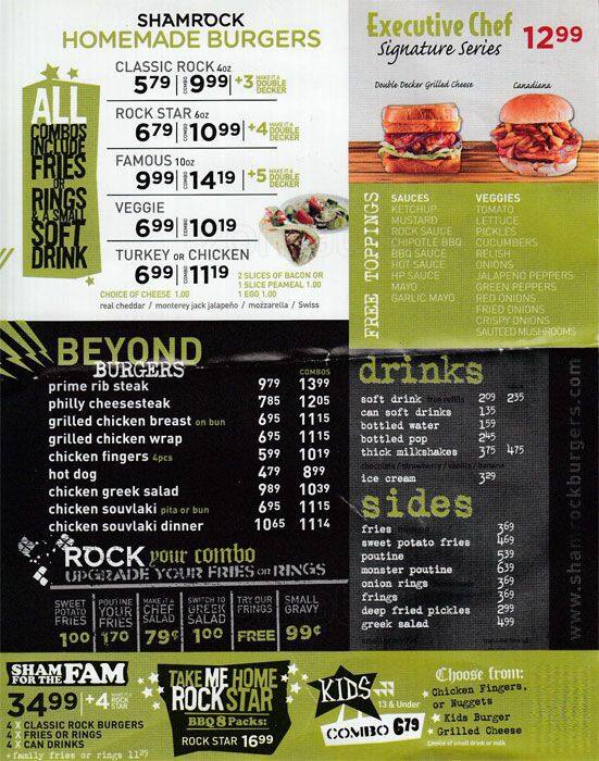 Shamrock Burgers Menu, Menu for Shamrock Burgers, Scarborough, Toronto