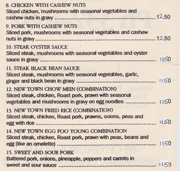 Menu at New Town Chinese Takeaways fast food, Christchurch