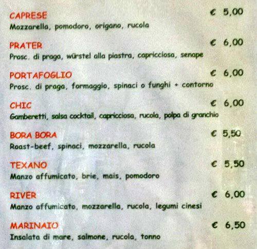 Menu de Caffè Italiano