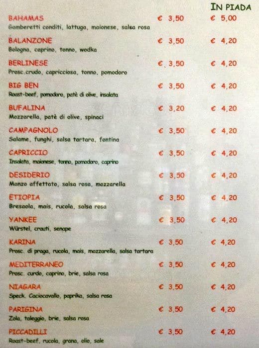 Menu de Caffè Italiano