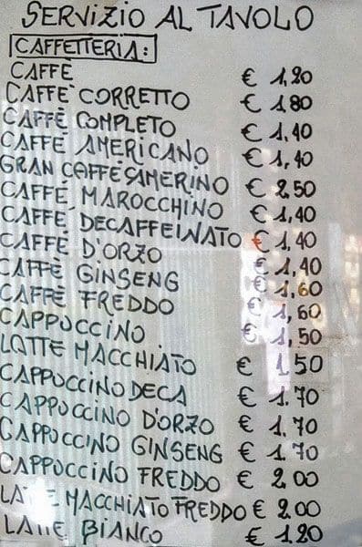 Menu di Caffè Camerino 