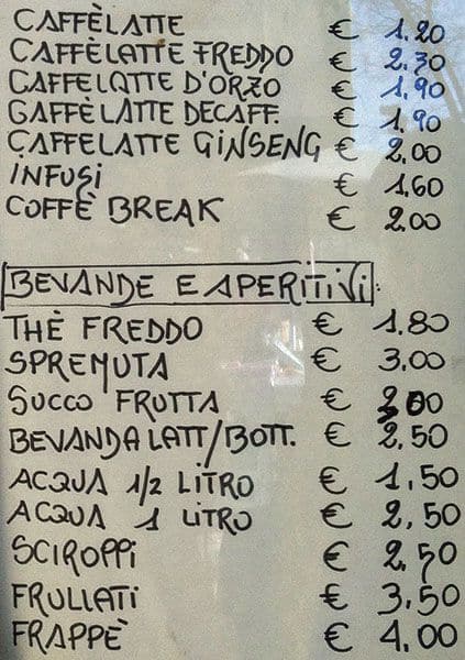 Menu di Caffè Camerino 
