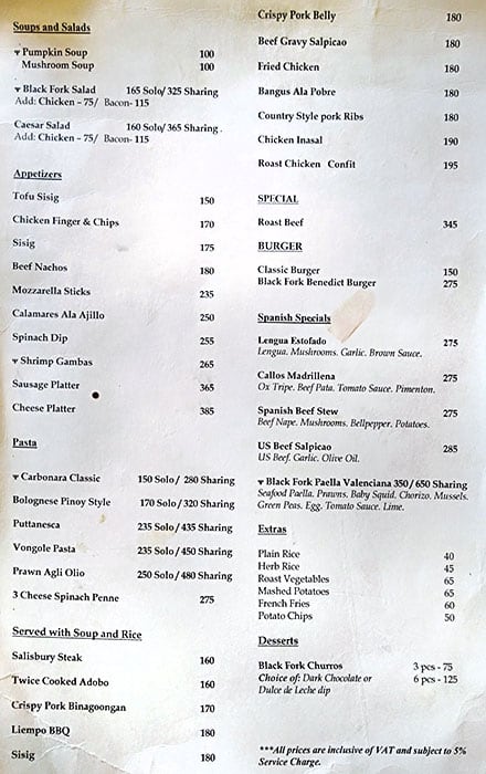 fork restaurant menu