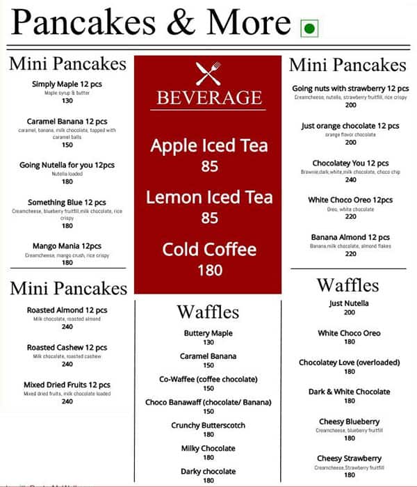 Menu at Main Street Bakery / Pancakes & More, Mumbai, Unit Number 18