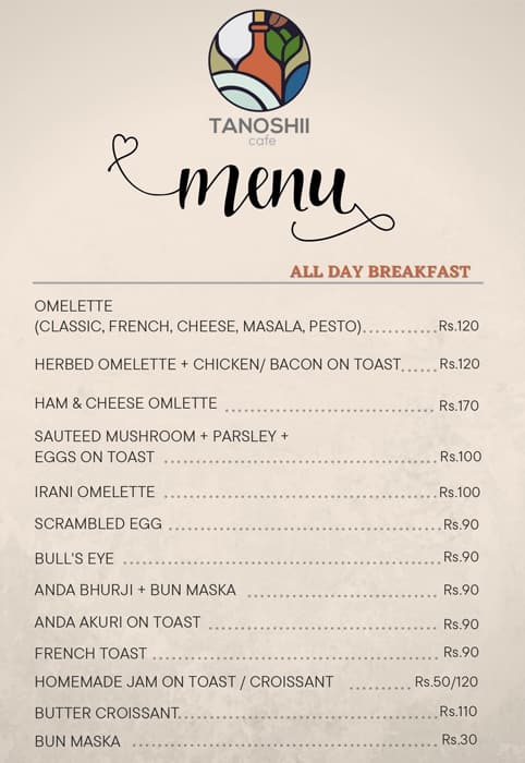 Menu Of Tanoshii Cafe, Senapati Bapat Road, Pune