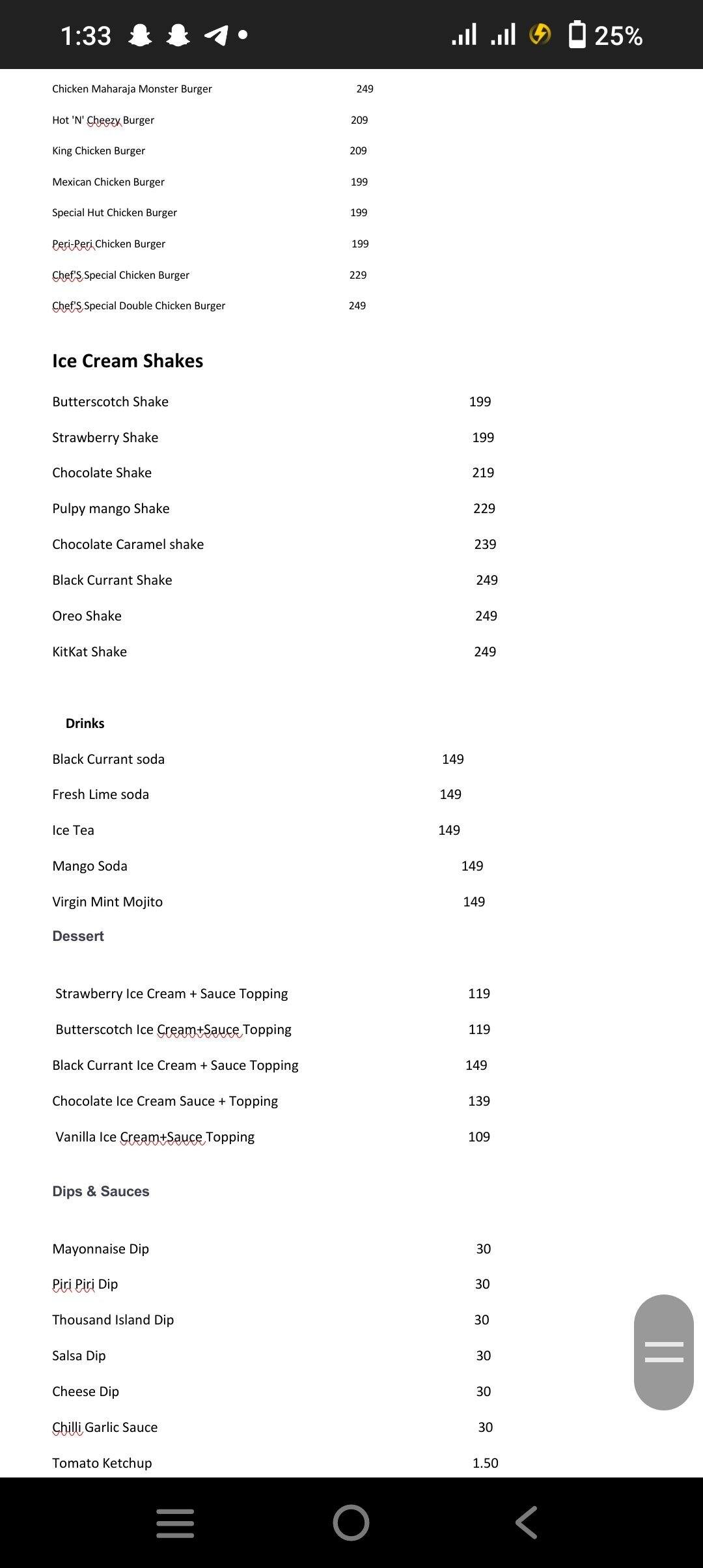 Menu of Pizza Perfection Hub, DLF Phase 3, Gurgaon