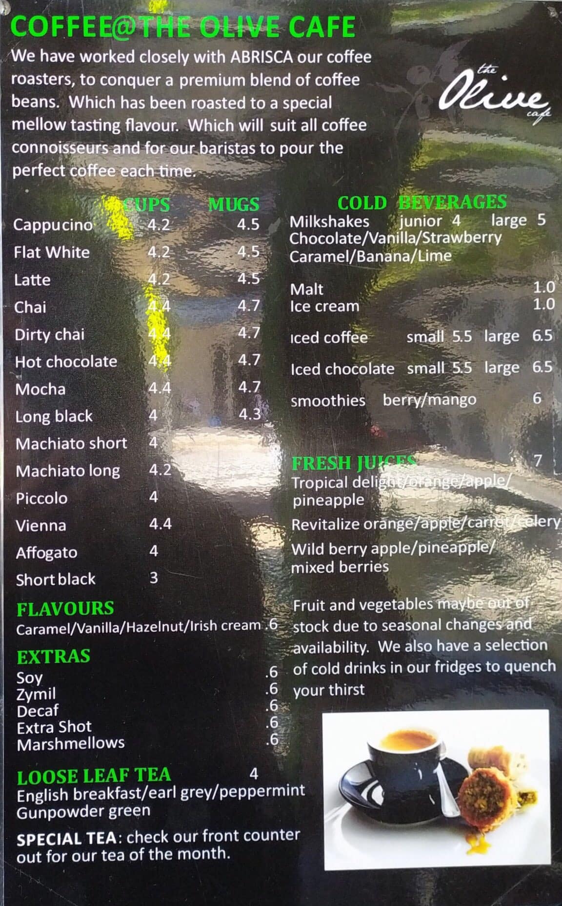 Menu at The Olive Cafe, Wynnum