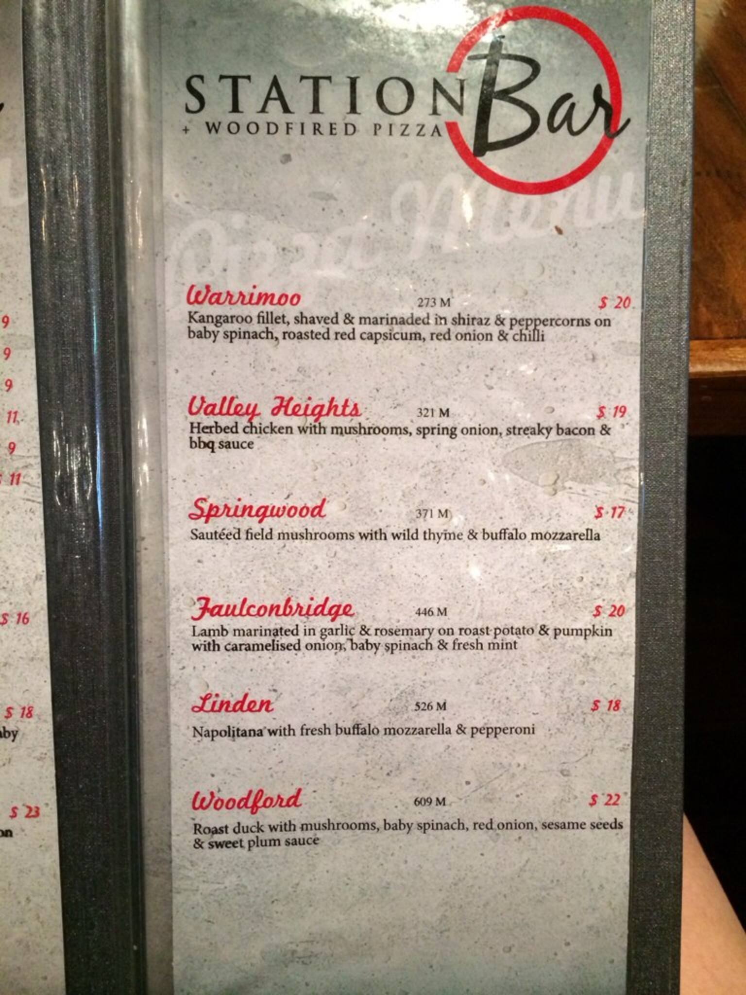 Menu at Station Bar & Woodfired Pizza, Katoomba