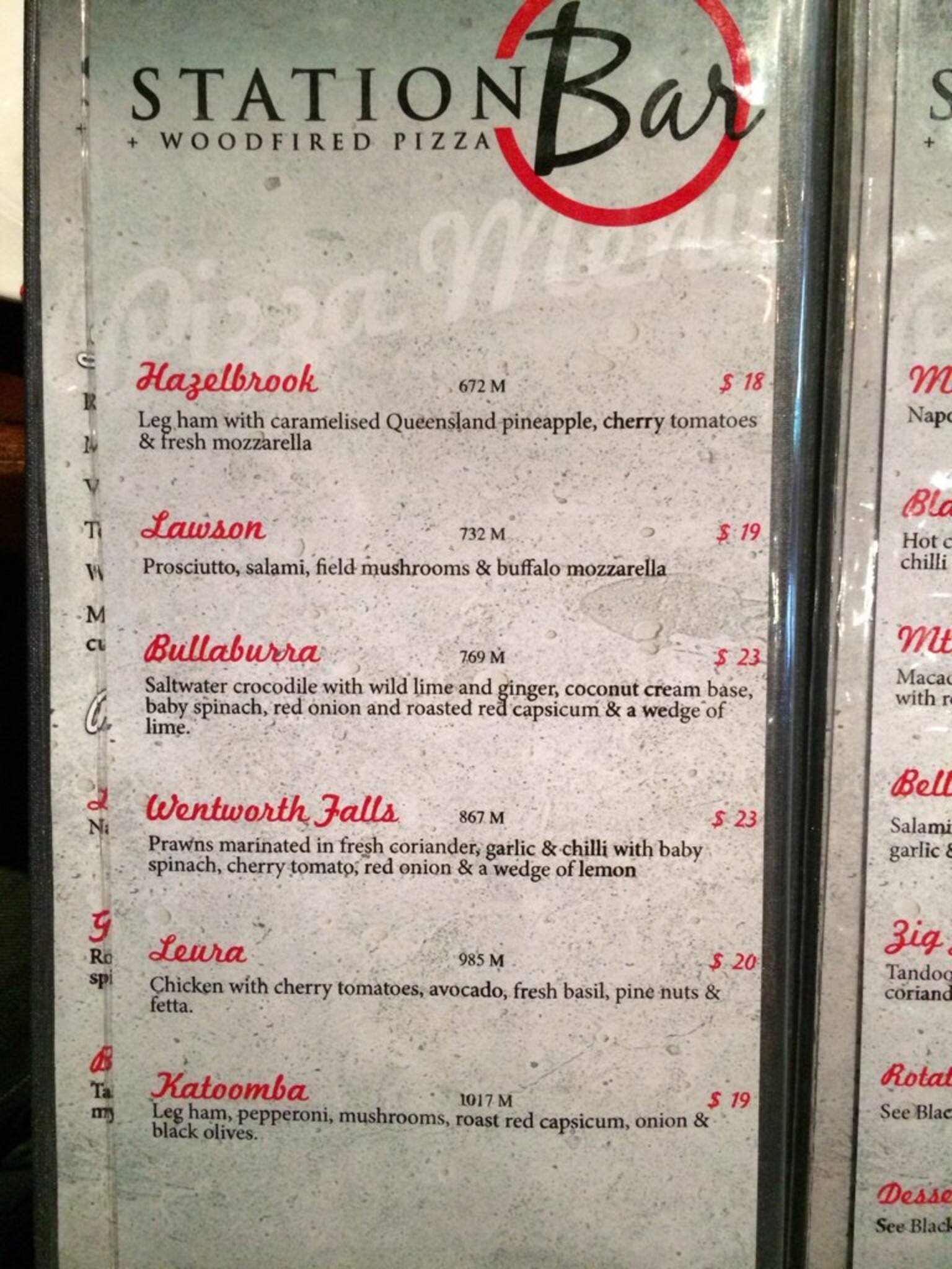 Menu at Station Bar & Woodfired Pizza, Katoomba