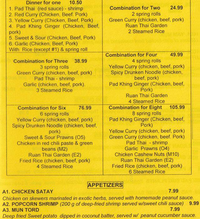 Ruan Thai Restaurant Menu, Menu for Ruan Thai Restaurant, Township of