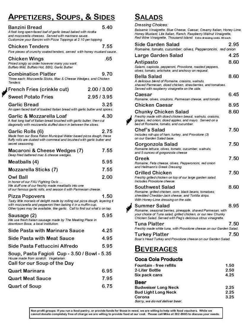 Tomasso's Pizza & Subs a Miami Foto del Menu con Prezzi Urbanspoon/Zomato
