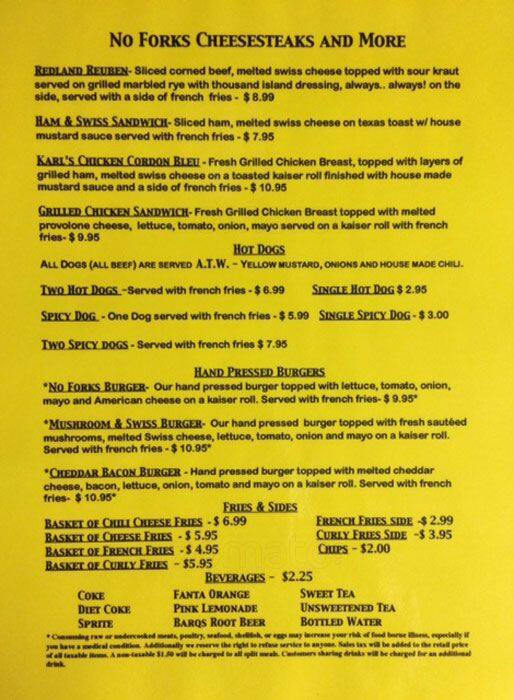 Menu at No Forks Cheese Steaks & More restaurant, Virginia Beach
