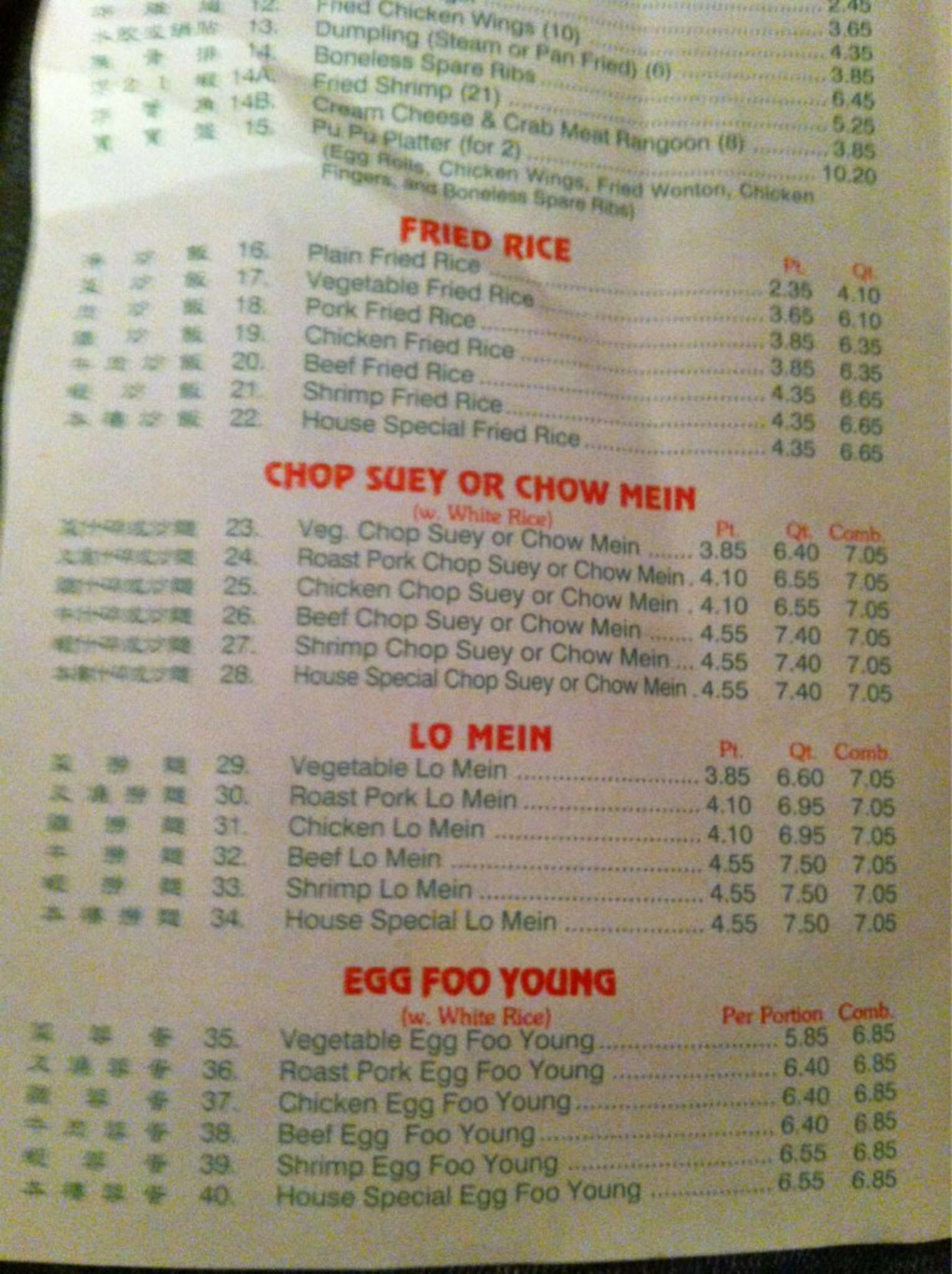 Menu at China Wok restaurant, Port Huron