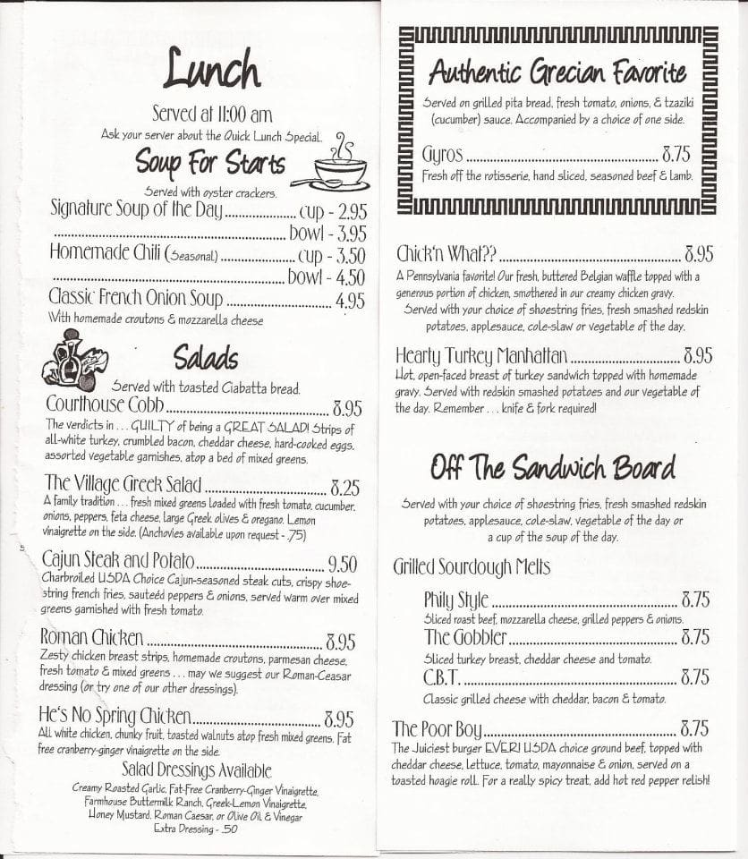 Menu at Molly's restaurant, Chambersburg