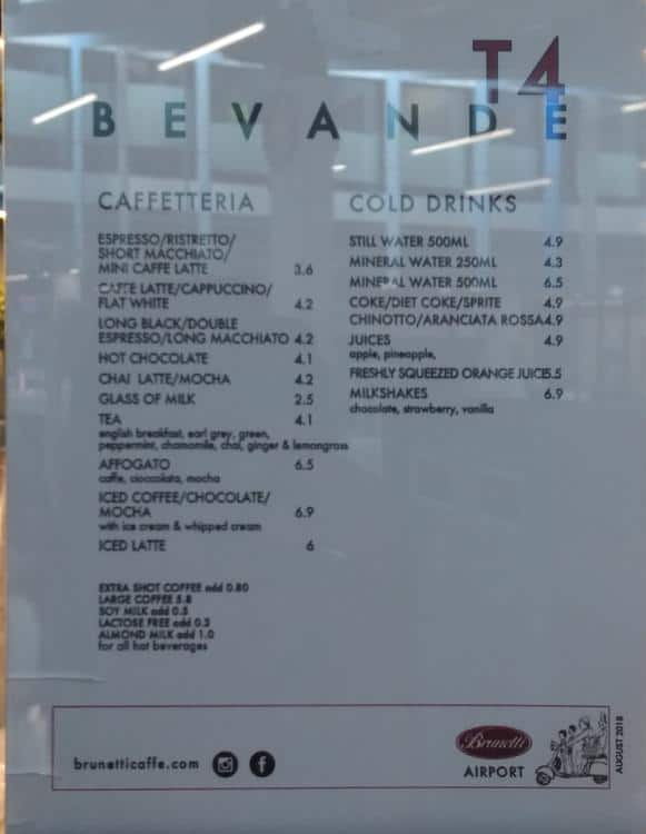 Menu at Brunetti Classico T4 cafe, Melbourne Airport, Terminal 4