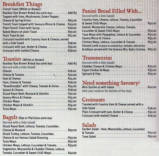 Menu at Beans about Coffee cafe, Johannesburg, Stoneridge Shopping Centre