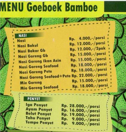 Goeboek Bamboe Menu, Menu Untuk Goeboek Bamboe, Pancoran Mas, Depok ...