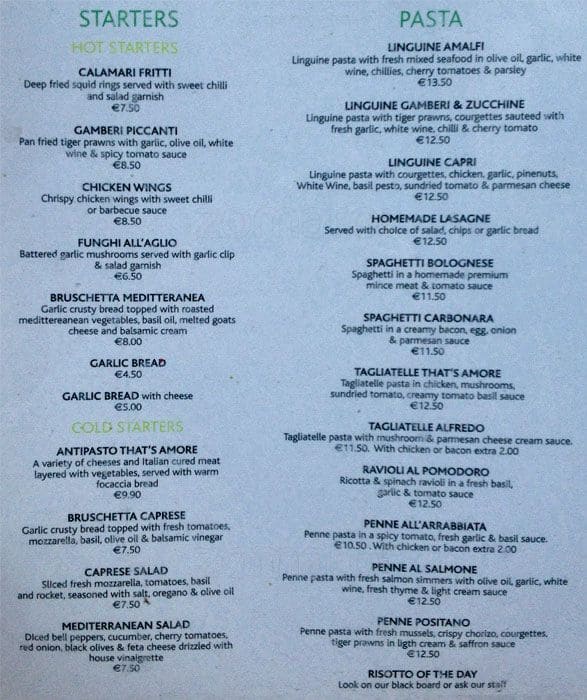 Thats Amore Menu, Menu for Thats Amore, Malahide, Dublin Zomato Ireland
