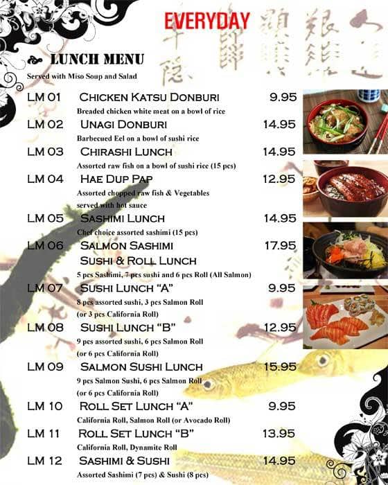 Menu au Ichiban Sushi restaurant, Toronto, Yonge St