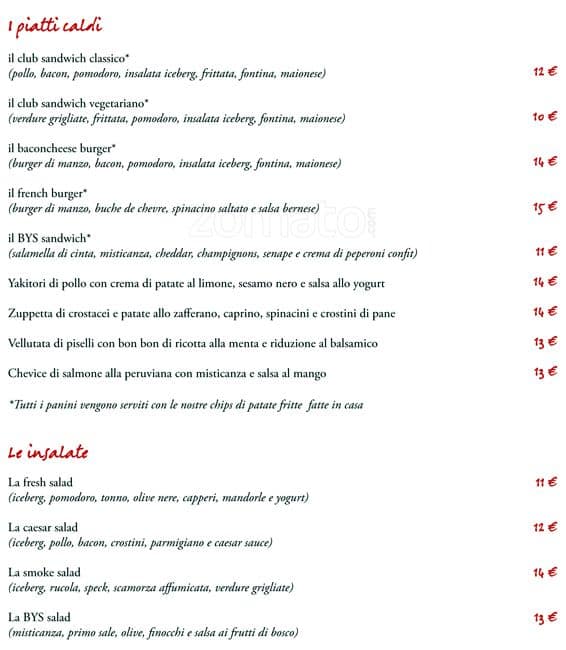 Menu di BYS MILANO 