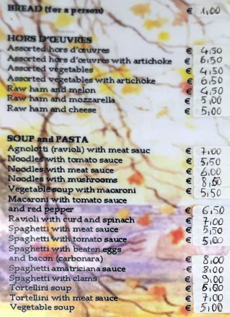 Menu di Trattoria Al Varesino 