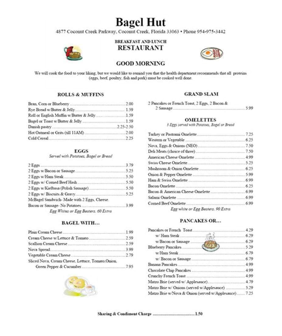 Bagel Hut Menu, Menu for Bagel Hut, Coconut Creek, Miami Urbanspoon