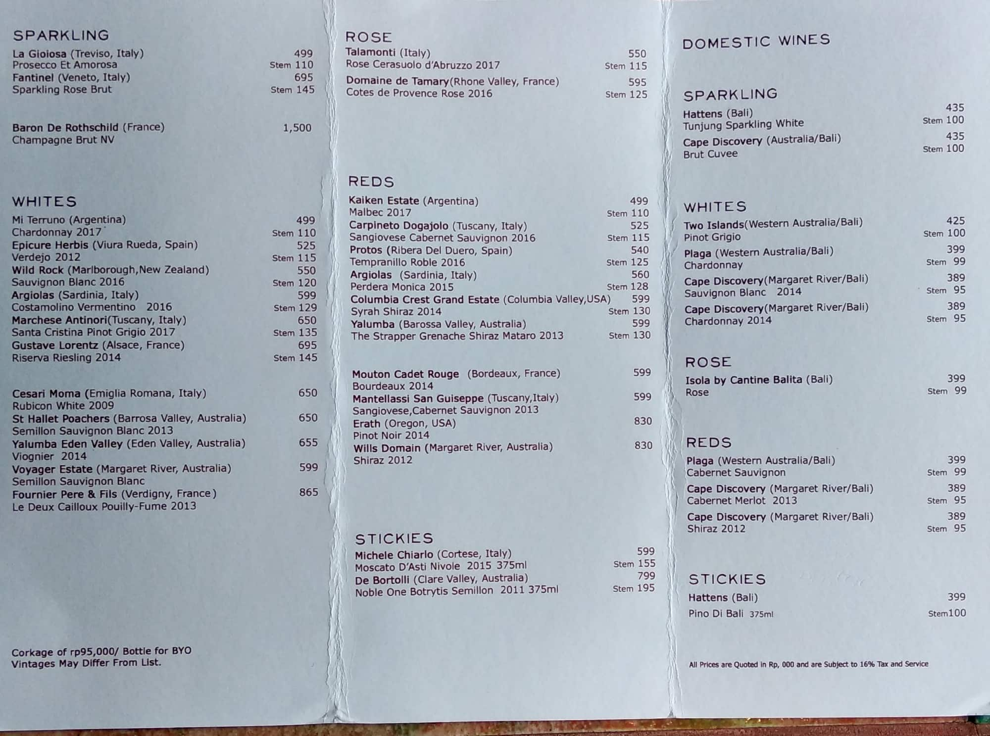 Three Monkeys Ubud menu