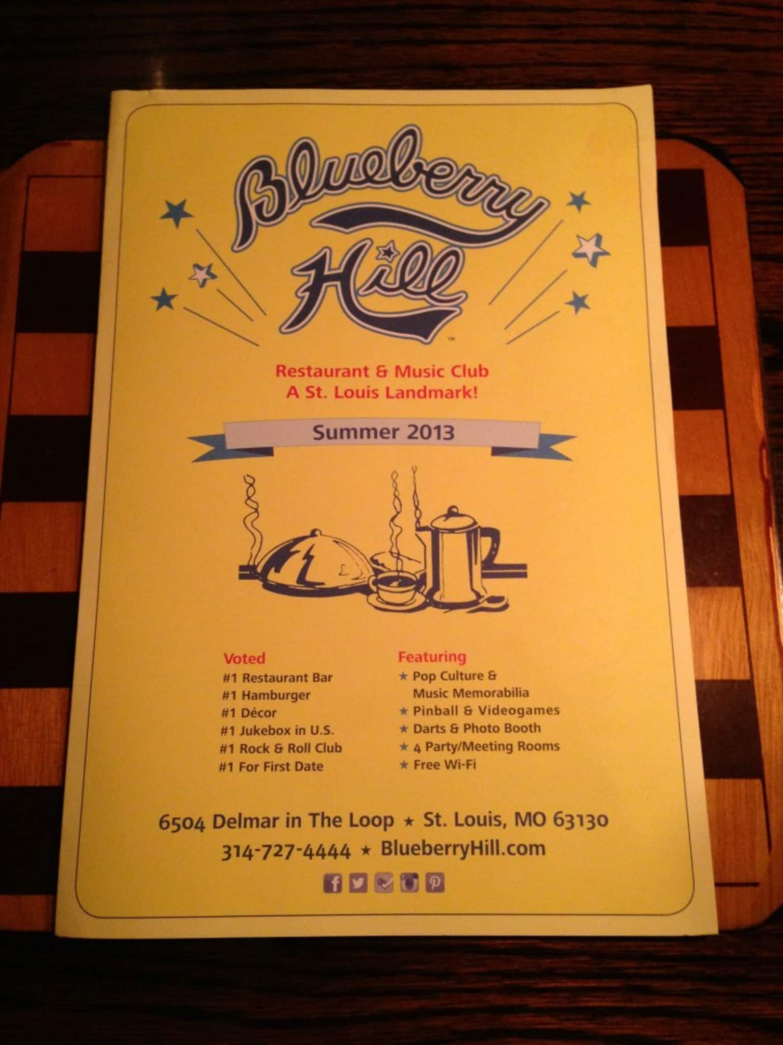 Menu at Blueberry Hill restaurant, University City, Delmar Blvd