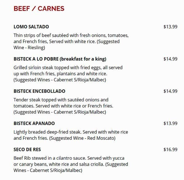 Menu at Machu Picchu Pineville pub & bar, Pineville