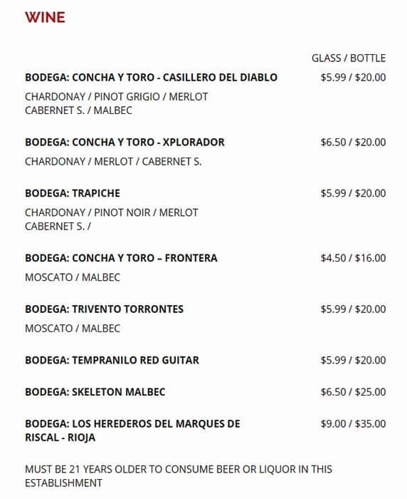 Menu at Machu Picchu Pineville pub & bar, Pineville