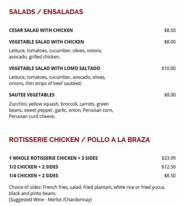 Menu at Machu Picchu Pineville pub & bar, Pineville