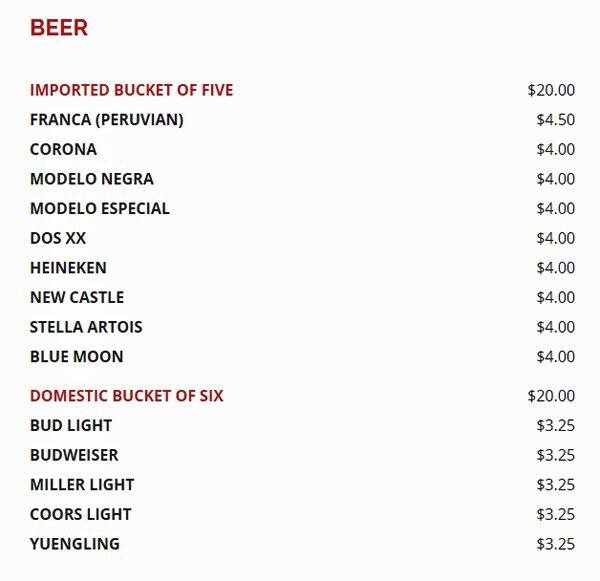 Menu at Machu Picchu Pineville pub & bar, Pineville