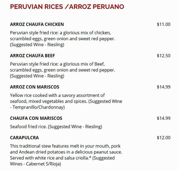 Menu at Machu Picchu Pineville pub & bar, Pineville