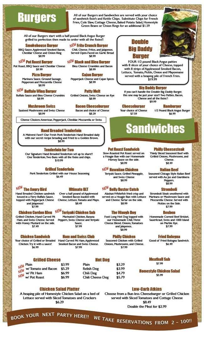 Menu at Big Daddy's Bar & Grill, Indianapolis