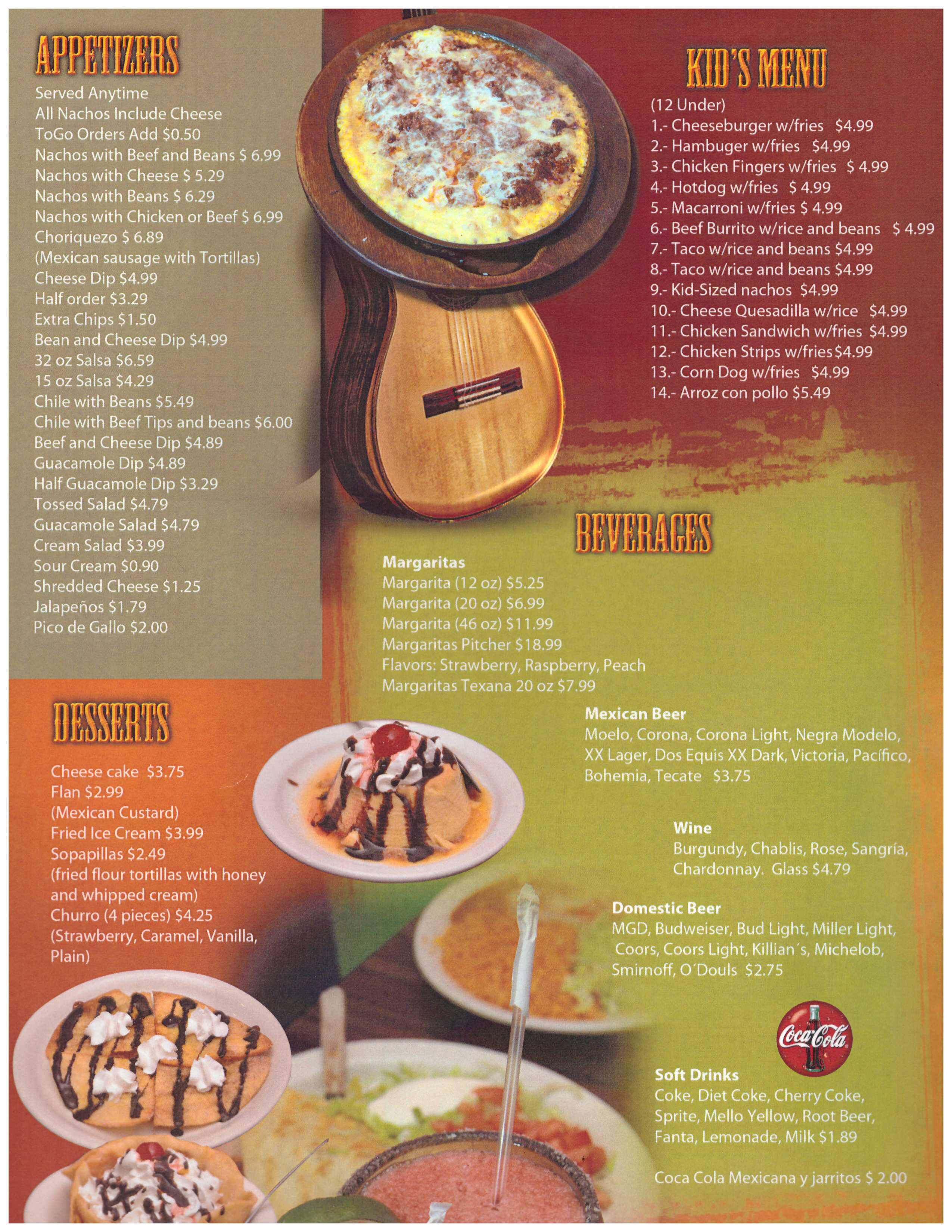 Menu at El Mariachi Mexican Restaurant Beech Grove, Beech Grove, 3535 S