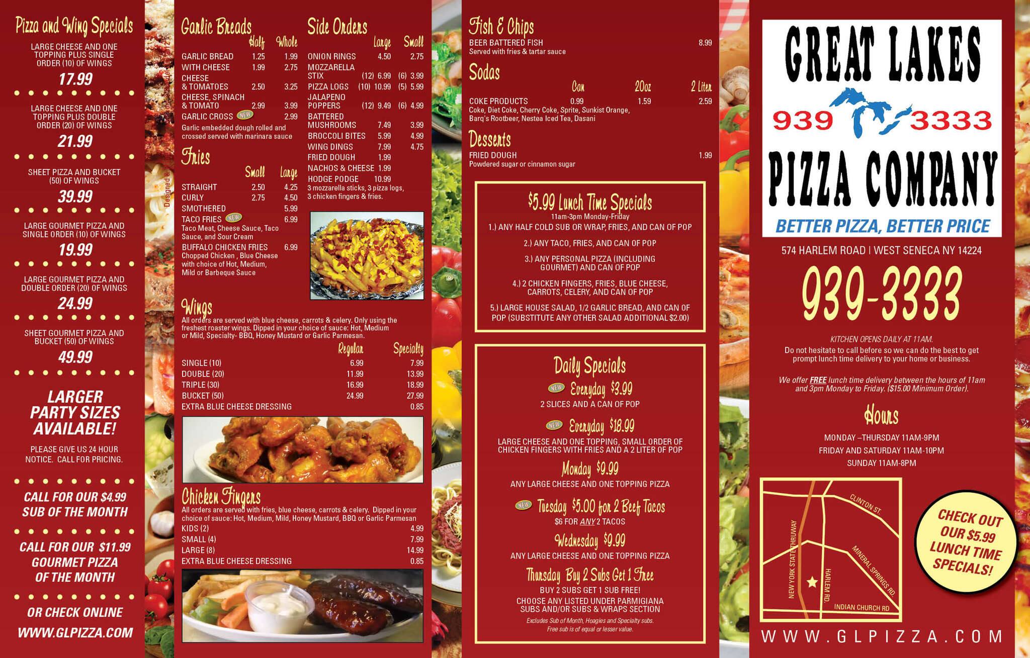 Menu at Great Lakes Pizza pizzeria, West Seneca, 444 Indian Church Rd