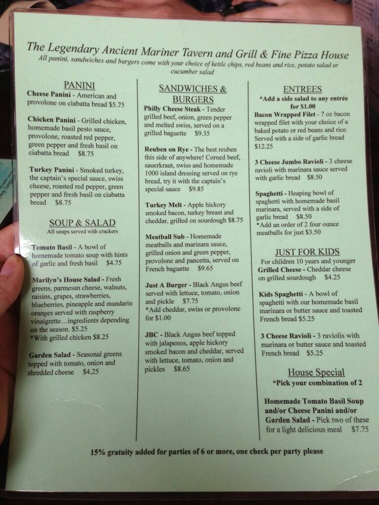 Ancient Mariner Menu, Menu for Ancient Mariner, Manitou Springs, Colorado Springs Urbanspoon